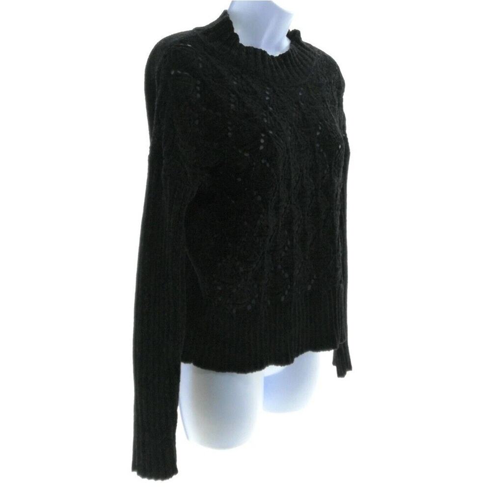 Moral Fiber Black Cable Knit Sweater Womens Large Mock Neck Cozy Pullover - Picture 2 of 4
